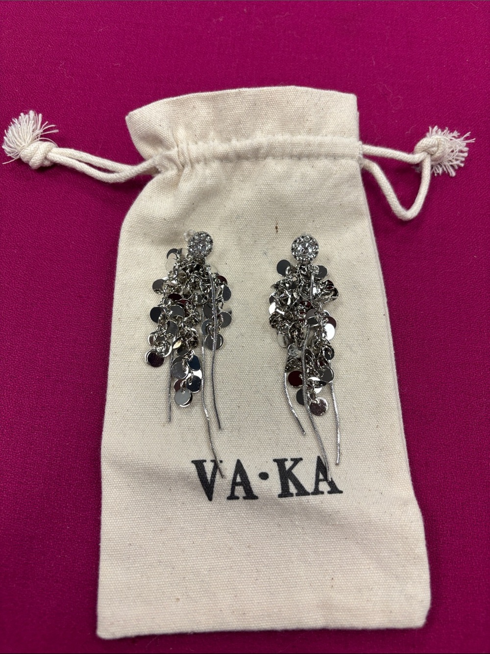 VAKA Silver Sequin Drop Cluster Earrings